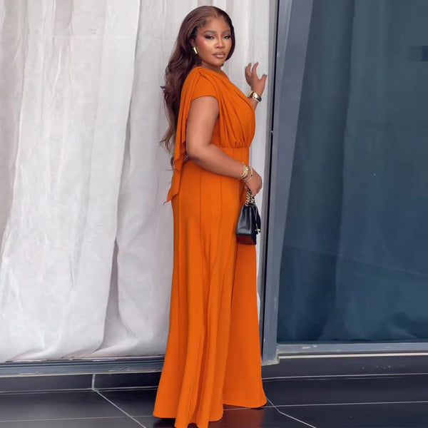 V-Neck Pleated Wide Leg Jumpsuit for Elegant Office Wear