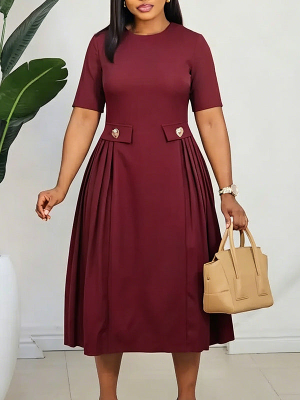 African Round Neck Short Sleeve Dress for Summer Casual