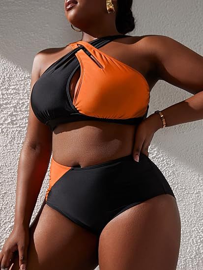 Plus Size Color Block Two-Piece Swimsuit