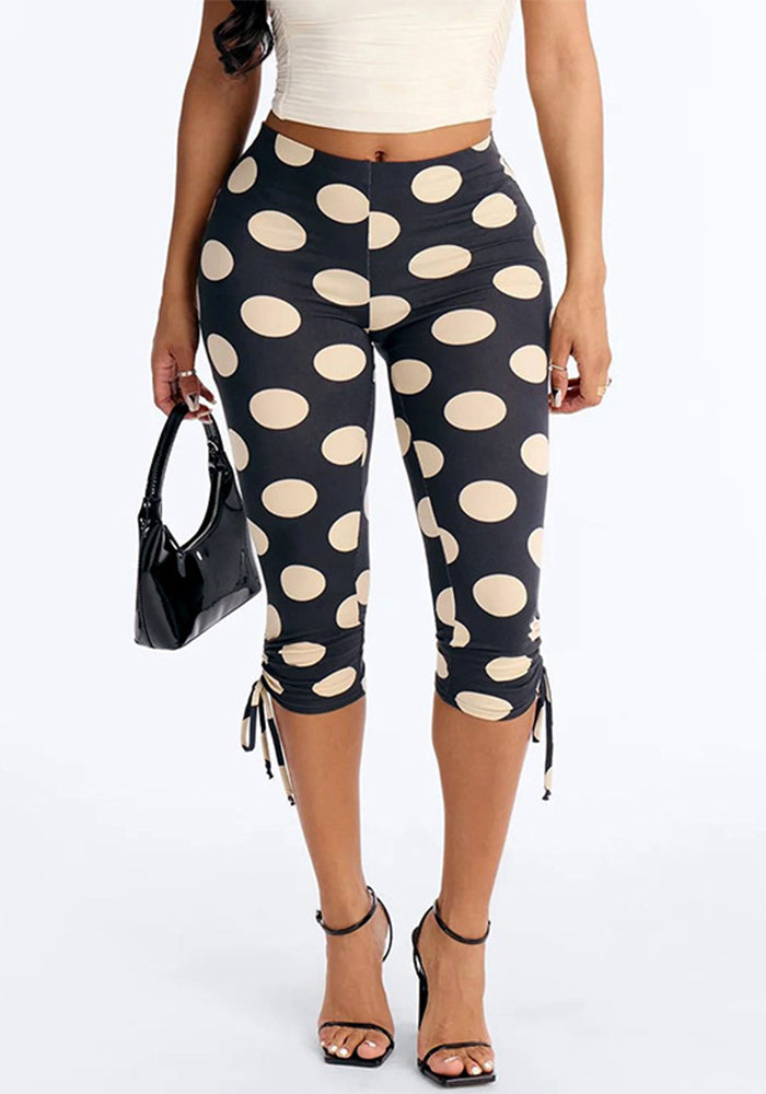 Polka Dot Lace-Up Capri Pants for Spring & Summer