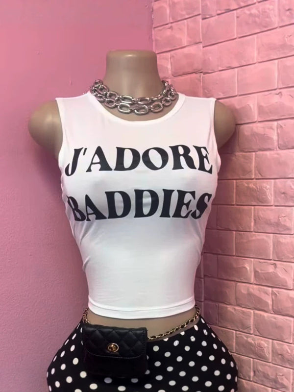 Letter Print Sleeveless Crop Tank Top for Activewear