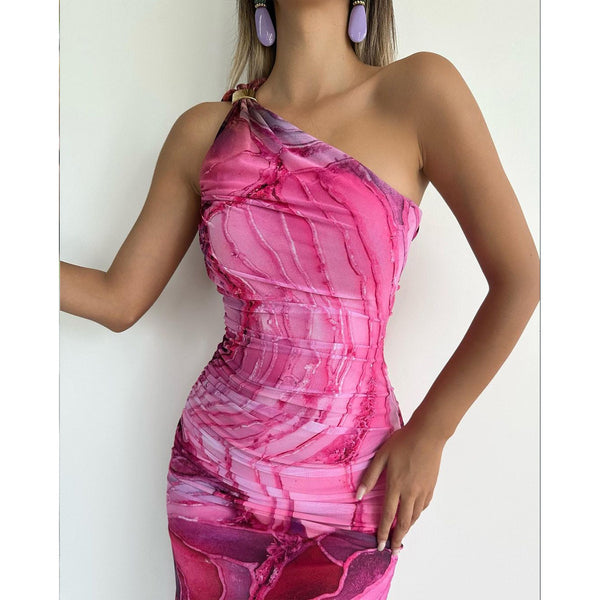 Slash Shoulder Printed Dress for Elegant Summer Outings