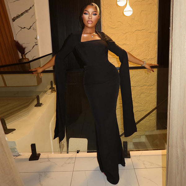 Off-Shoulder Long Sleeve Maxi Dress for Evening Events