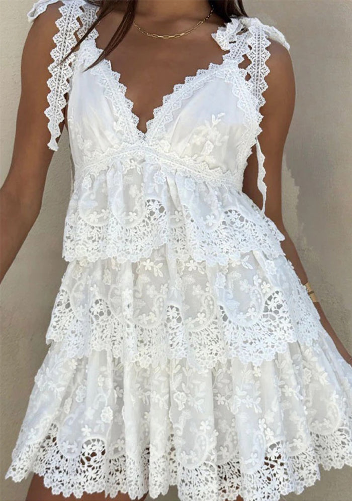Hollow-Out Embroidered Lace Patchwork Dress for Summer