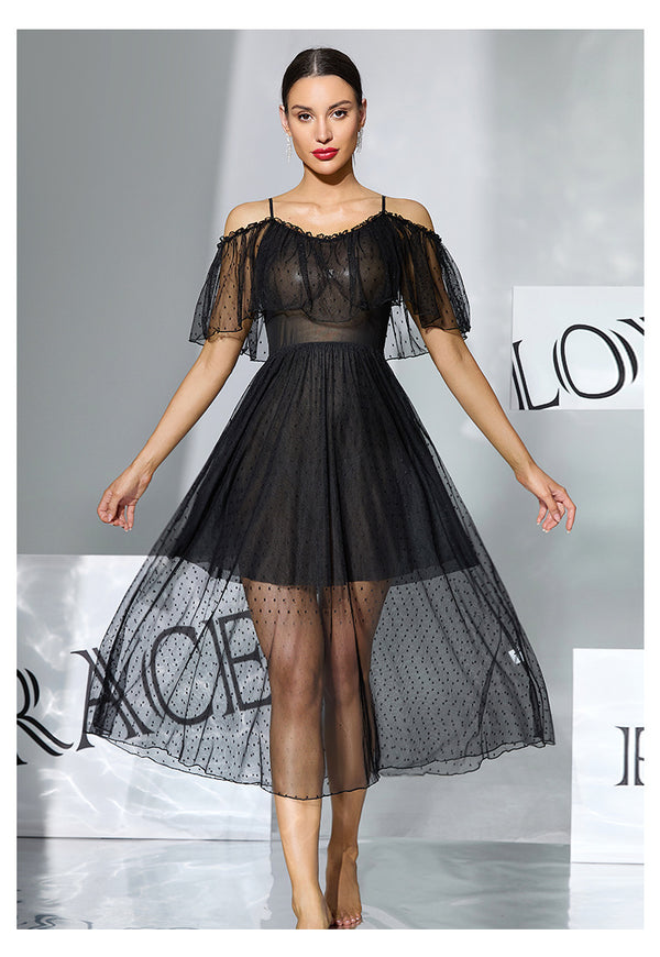 Polka Dot See-Through Nightdress Lingerie for Intimate Wear