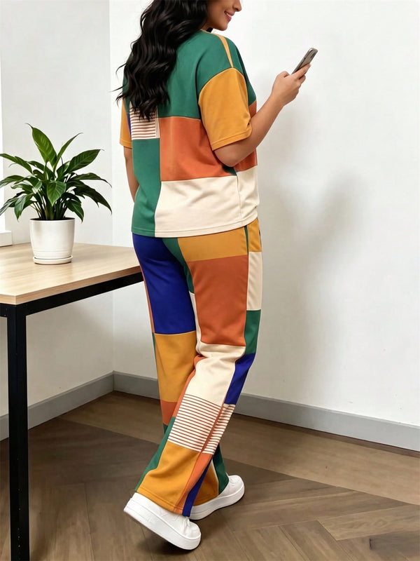 Round Neck Short Sleeve T-Shirt & Pants Two-Piece Set for Spring & Summer