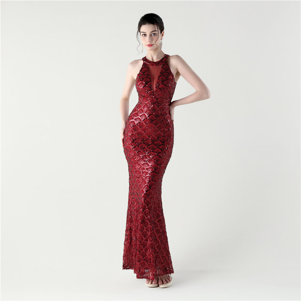 sexy dress for dinner Sequin Mesh Slim Sexy Mermaid Evening Dress Dinner Party Gown