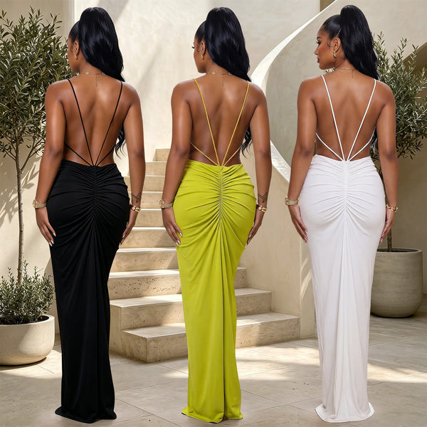 Strap V-Neck Cross Cutout Slit Bodycon Dress for Formal Parties
