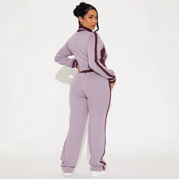 Color-Block Printed Fleece-Lined Top & Pants Set for Winter Casual