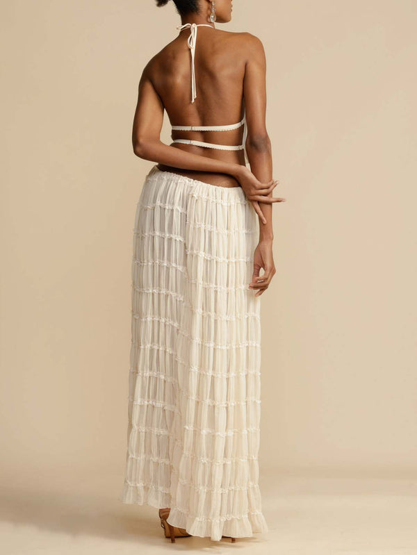 Pleated Halter Top & Maxi Skirt Set for Spring & Summer Vacations