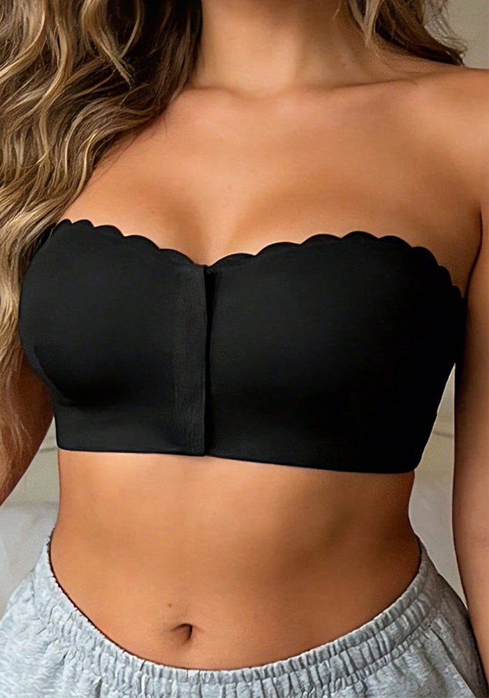 Black Front-Closure Non-Slip Strapless Wireless Bra