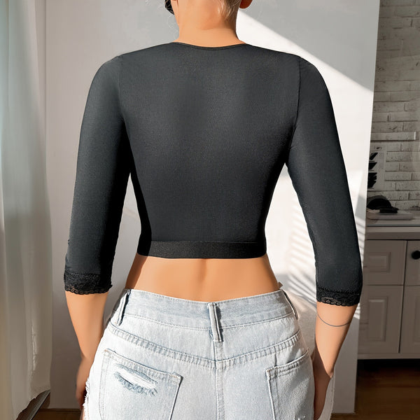 Yoga Body Shaping Lace 3/4 Sleeve Top for Workout Support