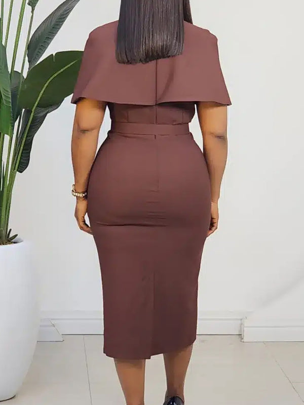 Plus Size V-Neck Cape Dress for Elegant Occasions
