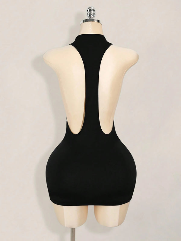 Mock Neck Low Back Bodycon Mini Dress for Club Wear