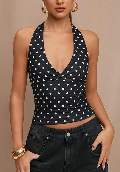 Women Summer Sexy Tie-Up Polka Dot V-Neck Camisole Top