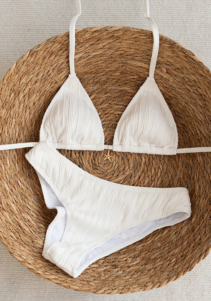 Solid Tie-Side Strap Two-Piece Bikini Swimsuit for Summer