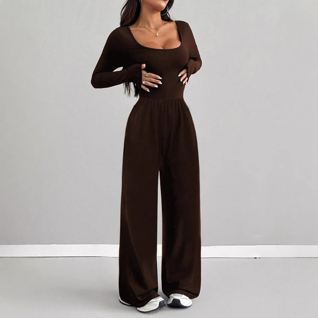 Round Neck Long Sleeve Wide Leg Jumpsuit