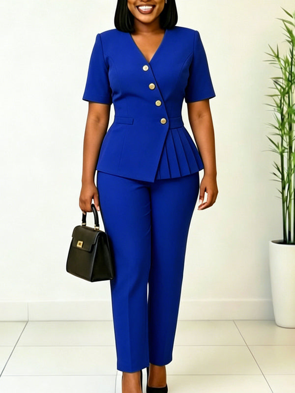 Solid Top & Pants Two-Piece African Outfit Set