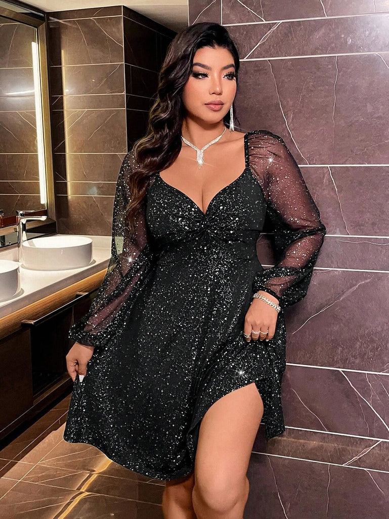 Women's Mesh V-Neck Formal Party Evening Dress