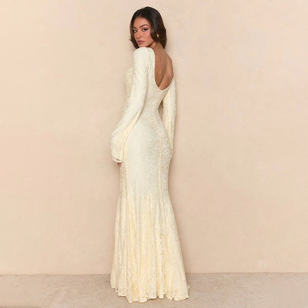 U-Neck Lace Patchwork Fishtail Dress for Spring Events