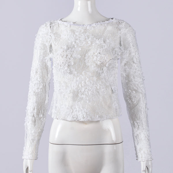 Floral Lace Long Sleeve Top for Summer Evening Layering