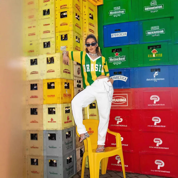 Colorblock Stripe Hollow Out V-Neck Knit Top for Spring