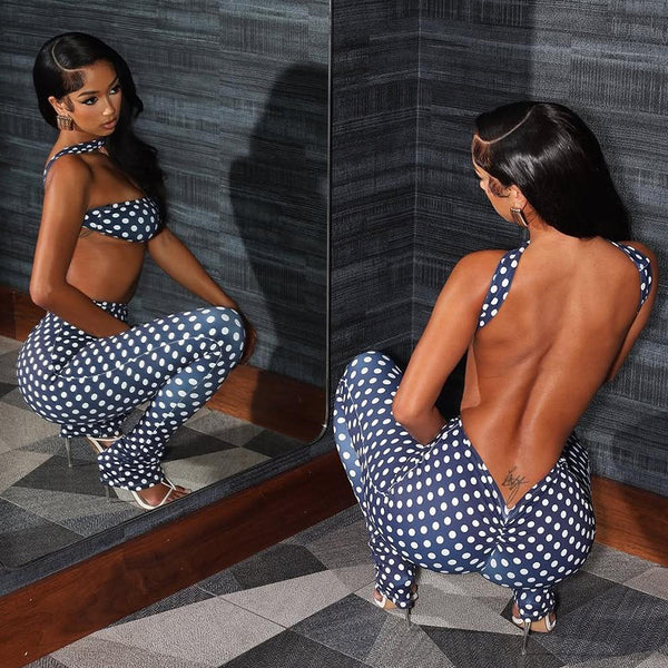 Women's Autumn Winter Fashion Sexy Strapless Tight Fitting Low Back Two Piece Pants Set