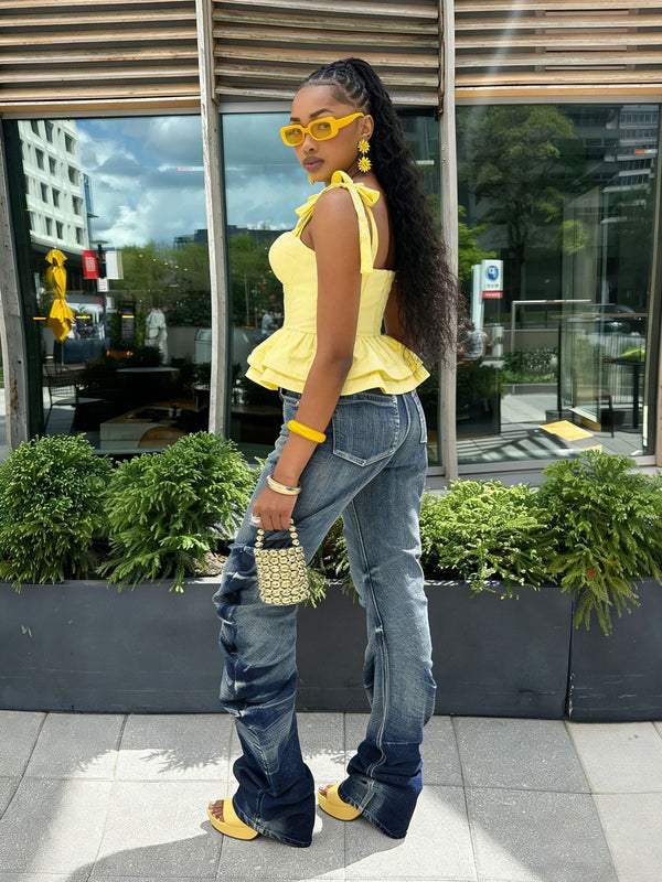 Pleated Washed Denim Jeans for Casual Streetwear