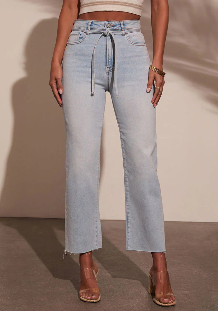 Lace-Up Washed Denim Pants for Casual Streetwear