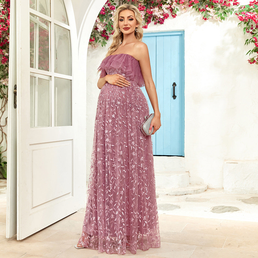 Women Elegant Strapless Backless Mesh Dress