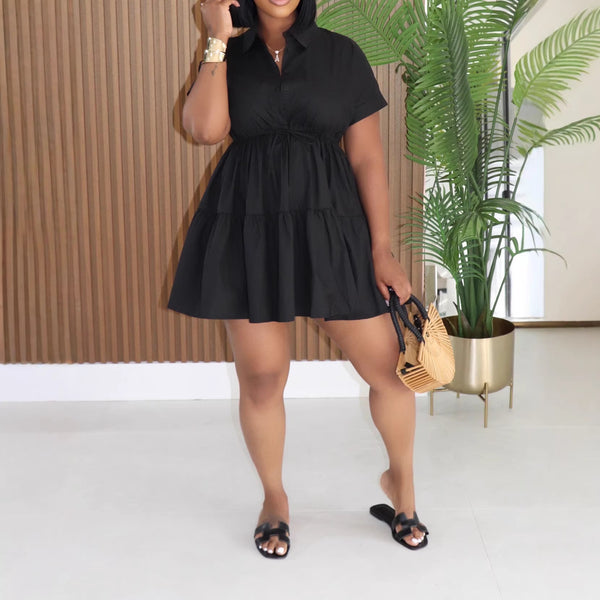 Loose Short Sleeve Shirt Dress for Summer Casual Wear