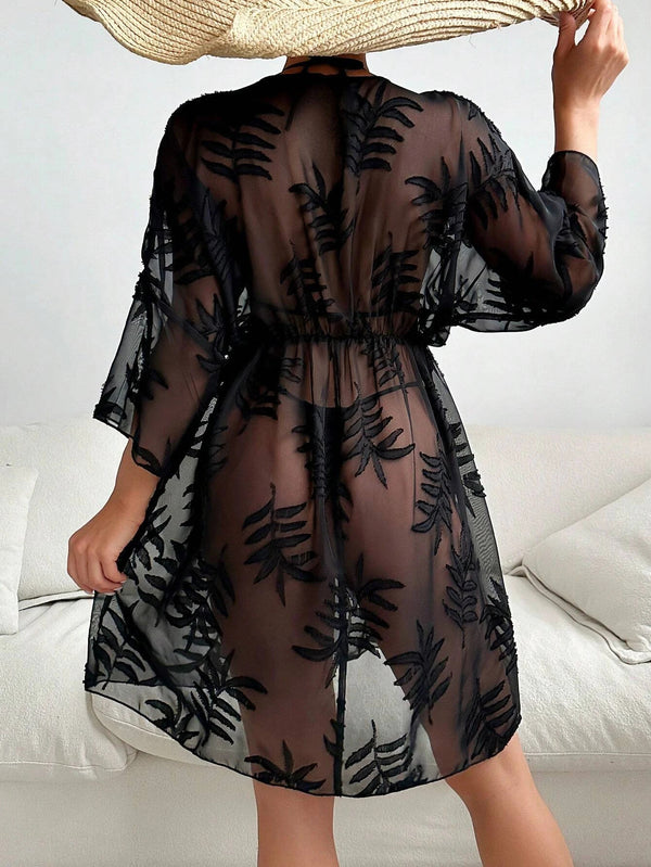 See-Through Long Sleeve Cover-Up Dress for Summer Beachwear