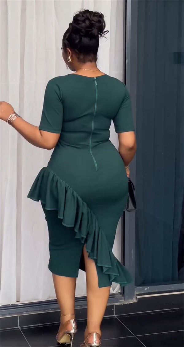 Elegant Ruffle Irregular Button Bodycon Dress for Career & Formal Events