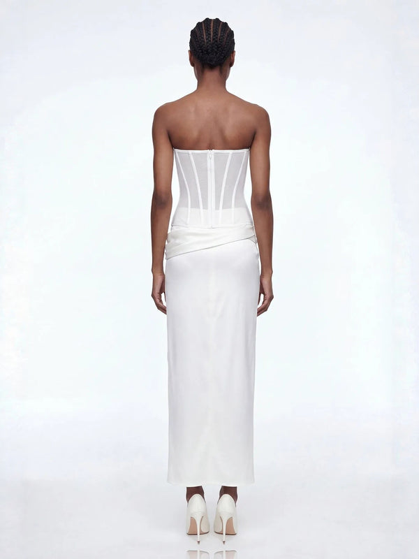 White Strapless Maxi Dress for Formal Evening Parties