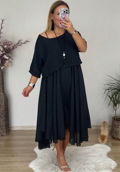 Plus Size Women Summer Elegant Solid Dress Two-Piece Set
