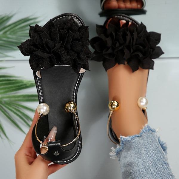 Plus Size Pearl Slip-On Sandals for Elegant Summer Wear