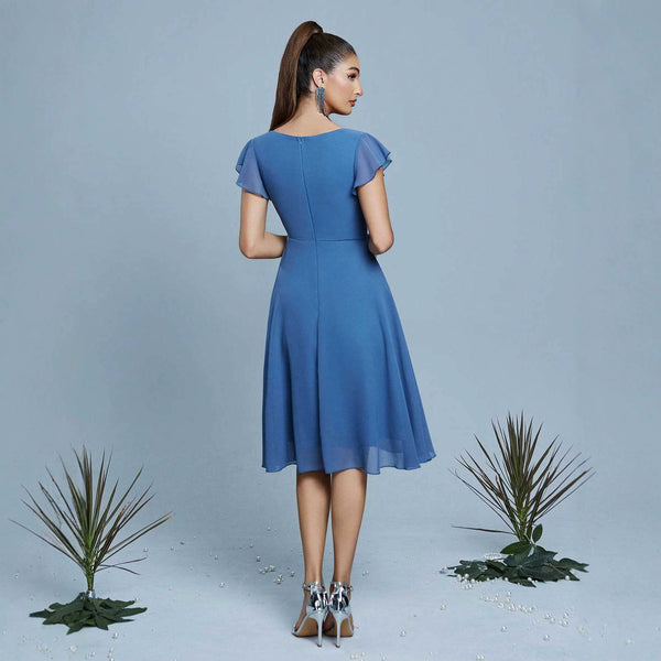 Blue V-Neck Maxi Dress for Formal Evening Parties