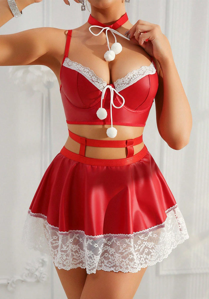Christmas Santa Girl Costume Strap Mini Skirt Lingerie Set