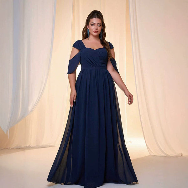 Plus Size Off-Shoulder Bridesmaid Split Formal Maxi Dress