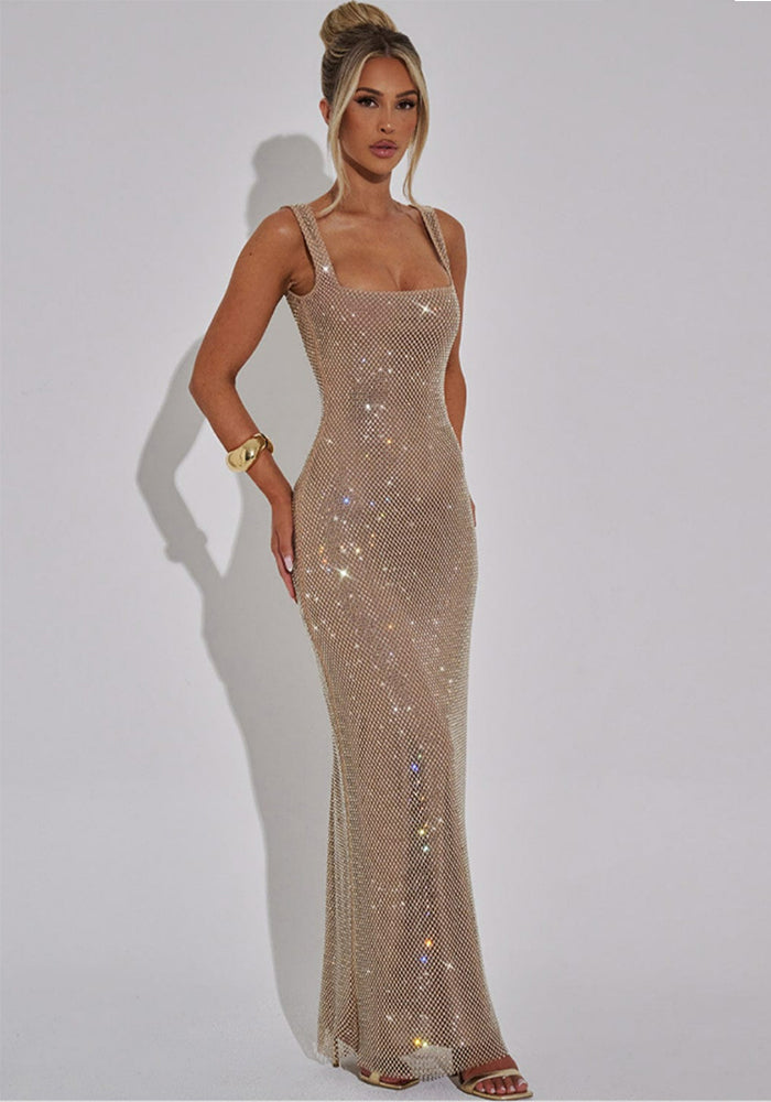 Sequin Mesh Strap Bodycon Dress for Club Parties