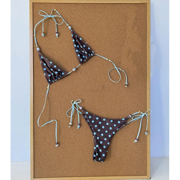 Printed Beaded Two-Piece Bikini Swimsuit for Beach Vacations