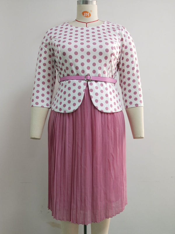 Plus Size African Polka Dot Top & Ruched Midi Skirt Set for Events
