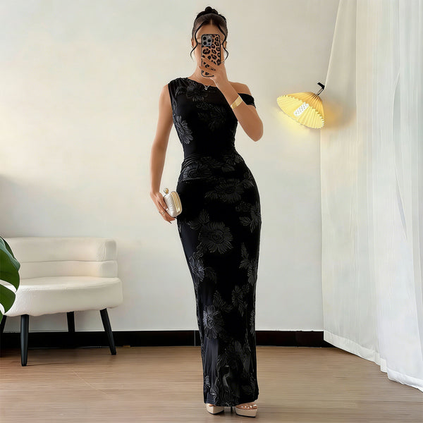 Mesh Slash Shoulder Bodycon Dress for Evening Parties