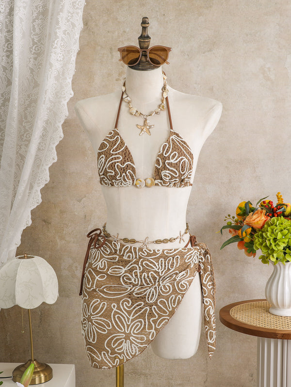 Island Holiday Three-Piece Bikini Swimsuit for Beach Vacations