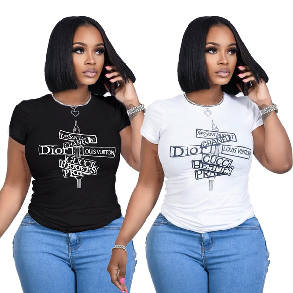 Printed Round Neck Short-Sleeve T-Shirt for Summer Casual