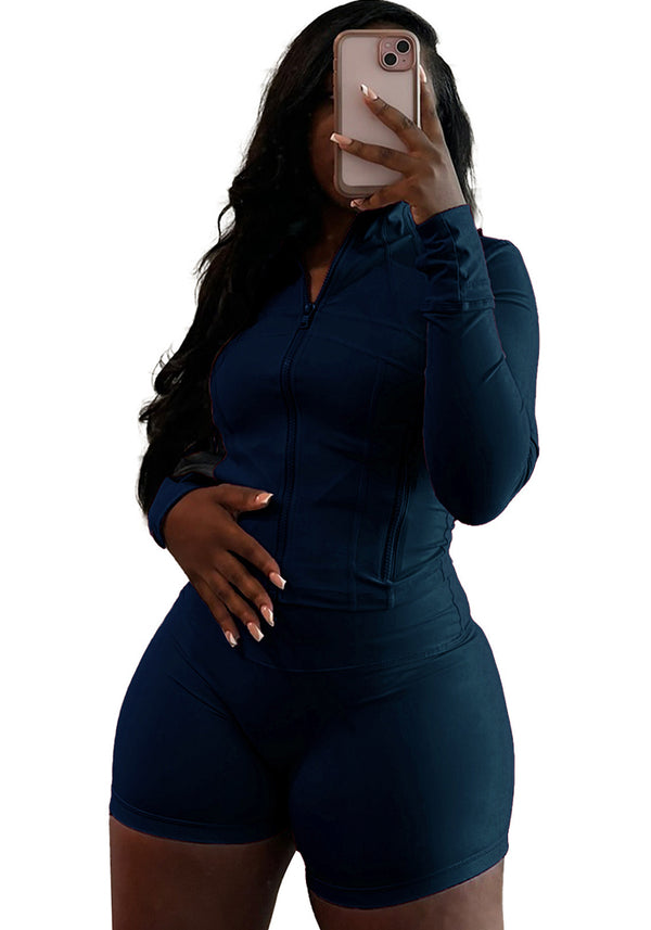 Long-Sleeve Top & Shorts Two-Piece Set for Spring & Summer