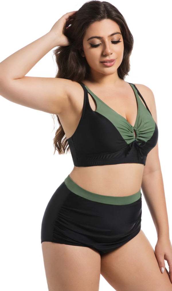 Plus Size Square Leg Two-Piece Bikini Swimsuit for Beachwear