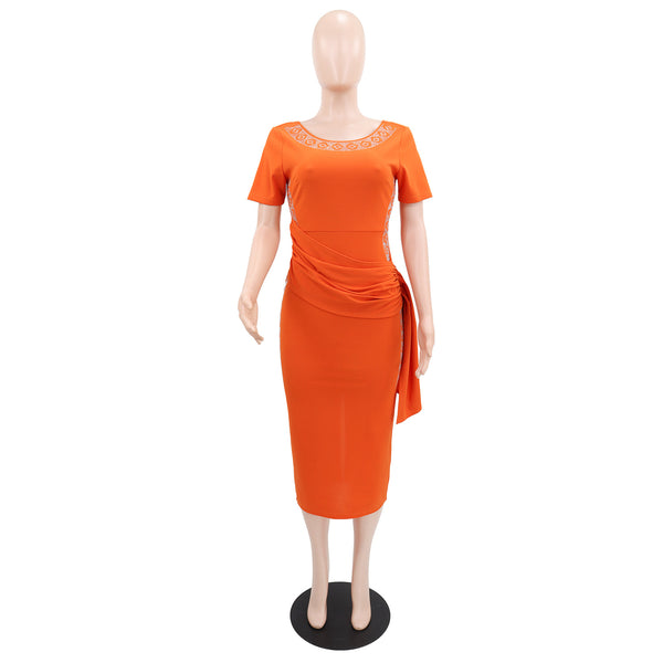 Rhinestone Slim Waist Bodycon Dress for Casual Elegance