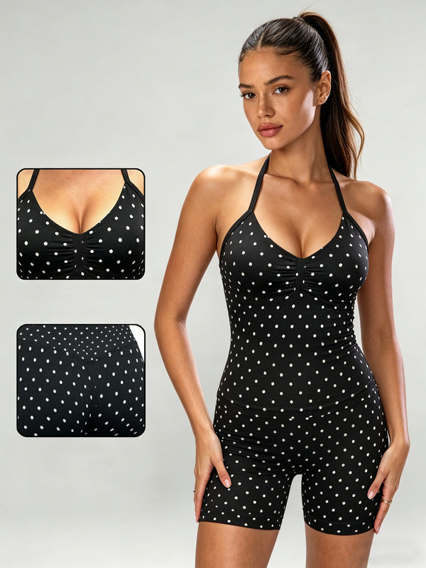 Polka Dot Halter Tank Top & Seamless Yoga Tracksuit for Activewear