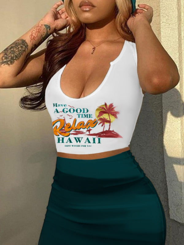 Summer Vest and Long Skirt Two-Piece Set